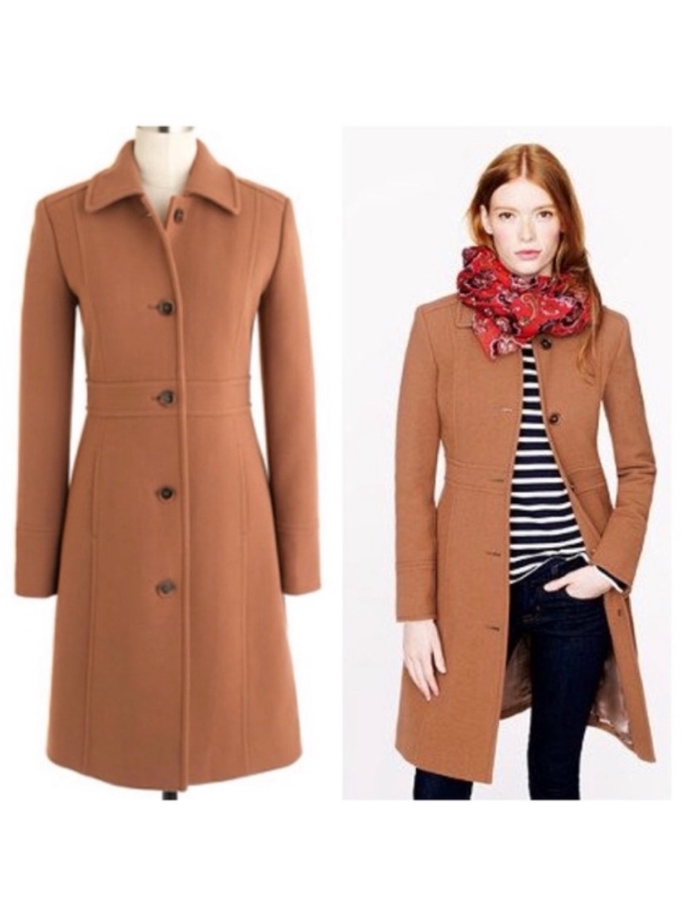 J. Crew Wool Lady Coat Tailored Tan Camel Single-Breasted 6